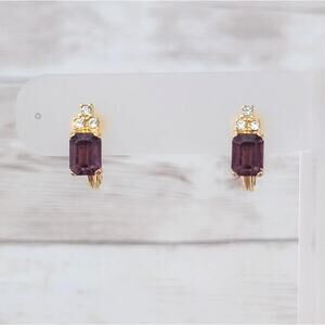 Vintage Monet Clip On Earrings Purple & Clear Gems - Elegant & Regal
